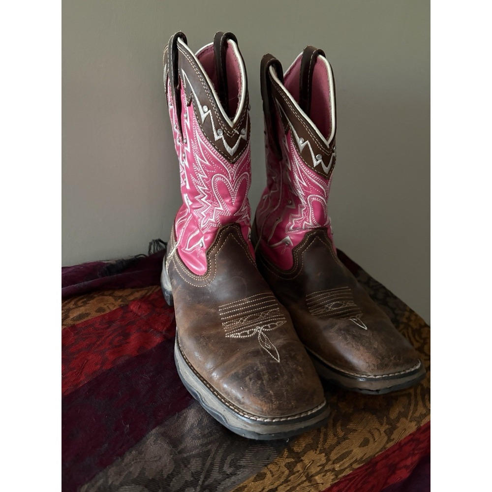 Durango Lady Rebel Brown Pink Ribbon Western Mid-Calf Boots Sz 8